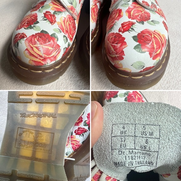 Rare Dr. Martens Rose Pattern Combat Boots White Red Floral Women’s 6 - Picture 16 of 16